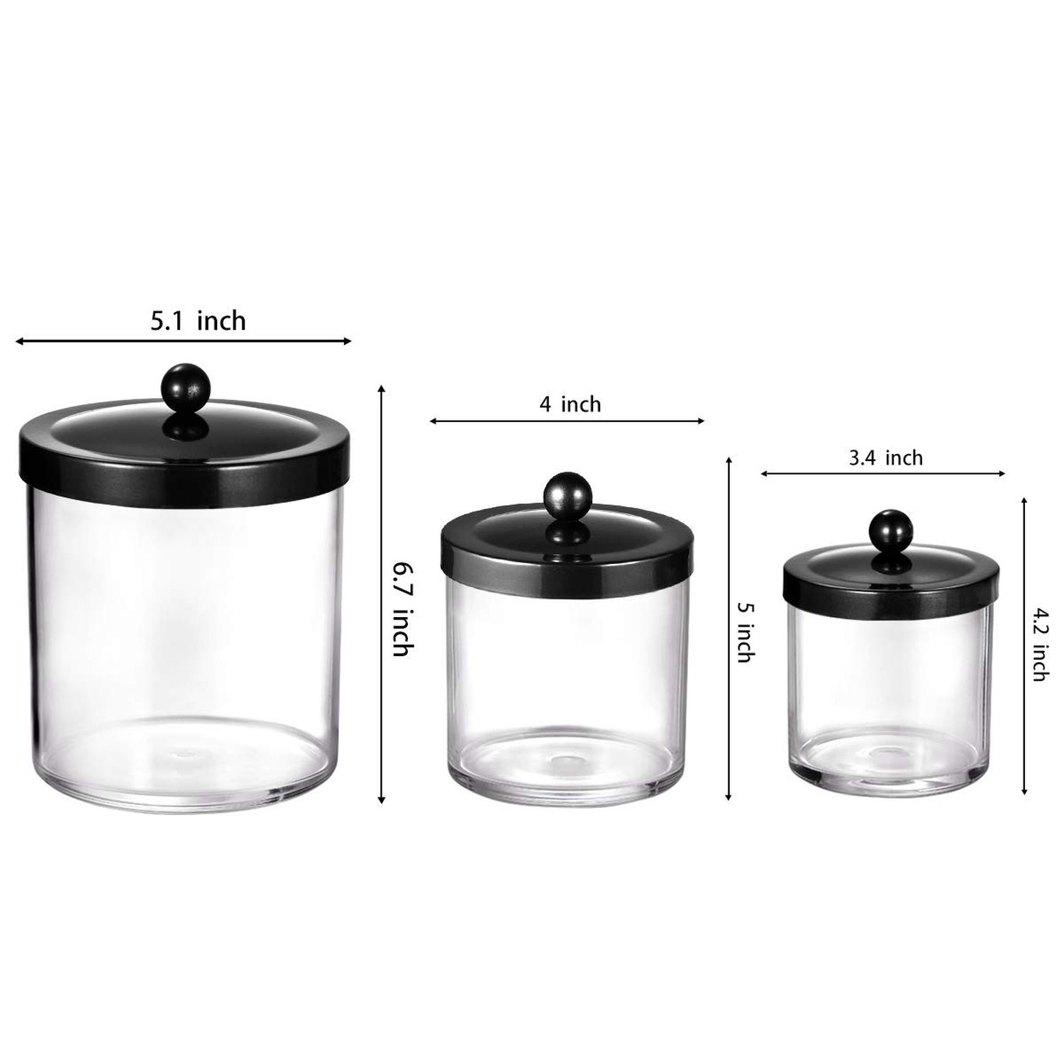 SheeChung 3-Pack Plastic Apothecary Jars with Black Metal Lids – Large 50oz, …