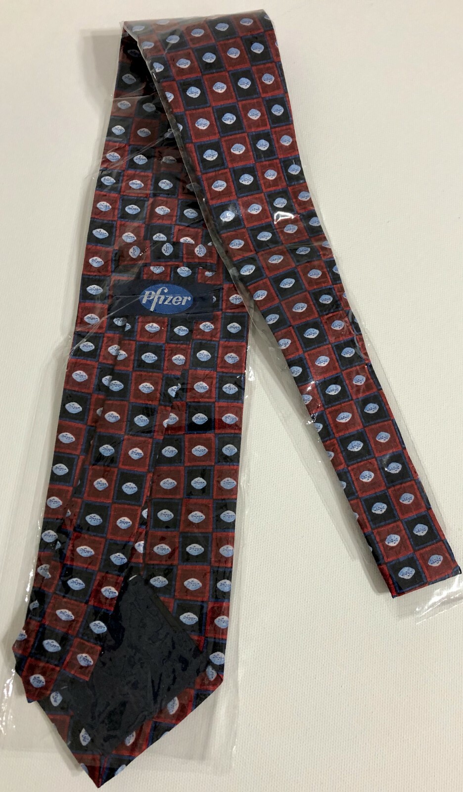 Pfizer Viagra  Neck tie New . Viagra printed on red/ black squares 100% silk