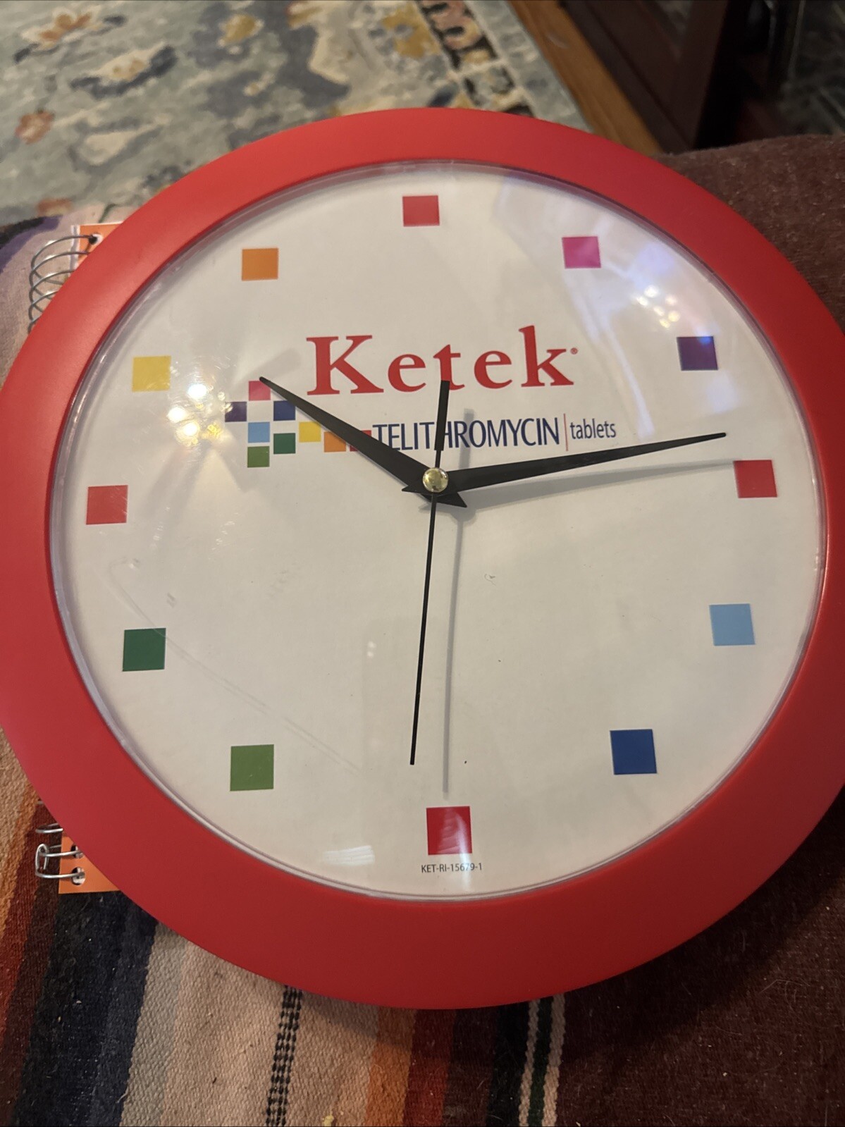 Pharmaceuticals Drug Rep Collectable Ketek Wall 12″Clock Red and White Works!