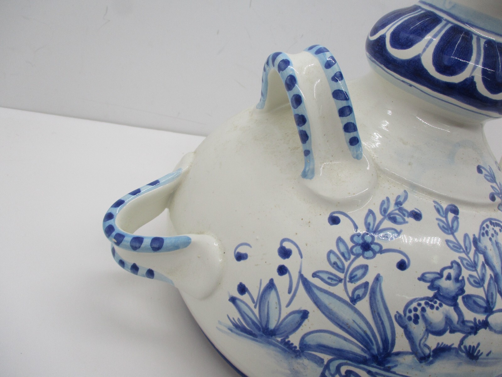 Amazing Pharmacy Apothecary Jar “Aq Mele” Blue and White Hand Painted Deer