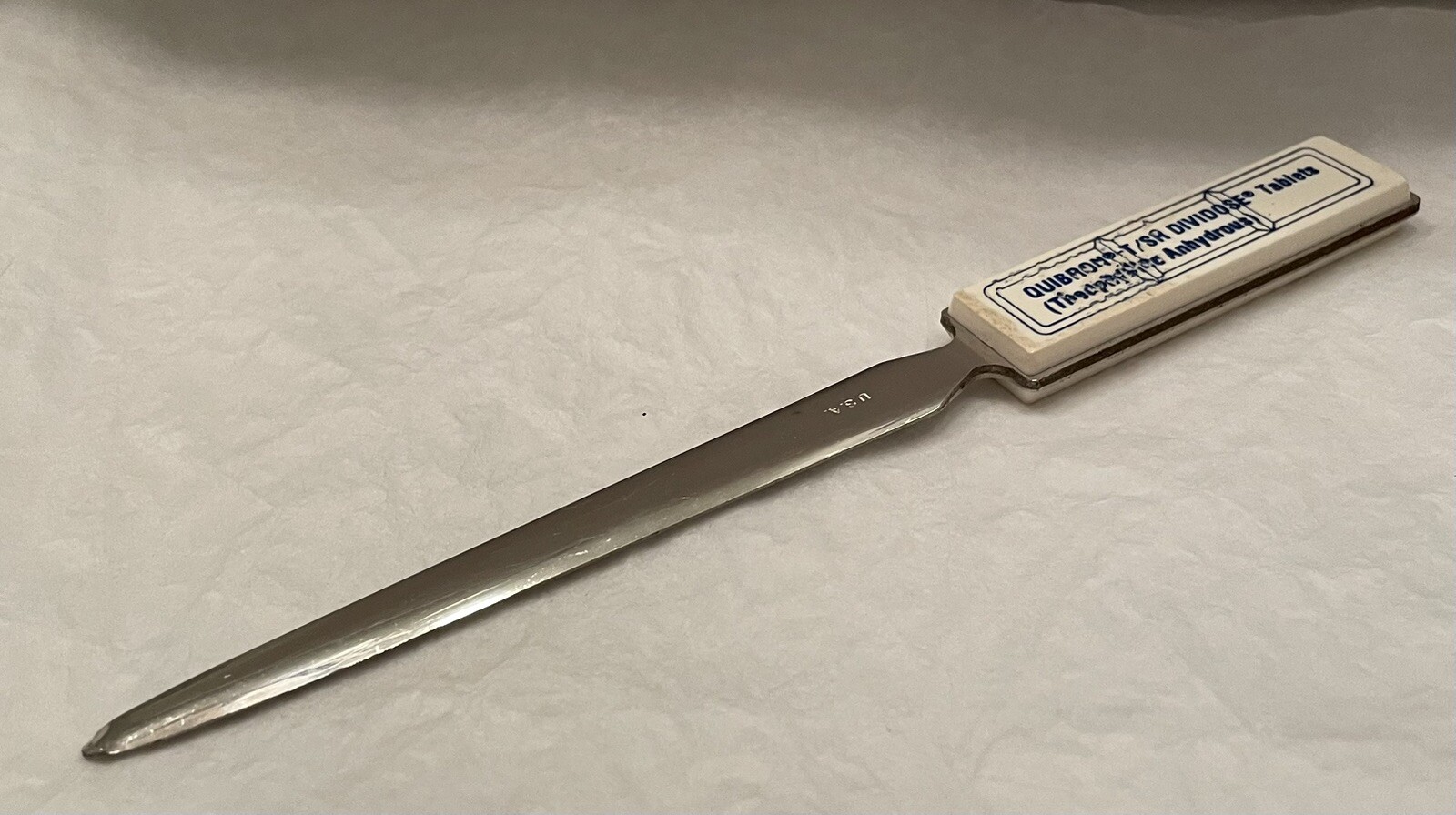 VTG 1980’s MEAD JOHNSON QUIBRON-T SR 7″ METAL LETTER OPENER PHARMA REP LOGO