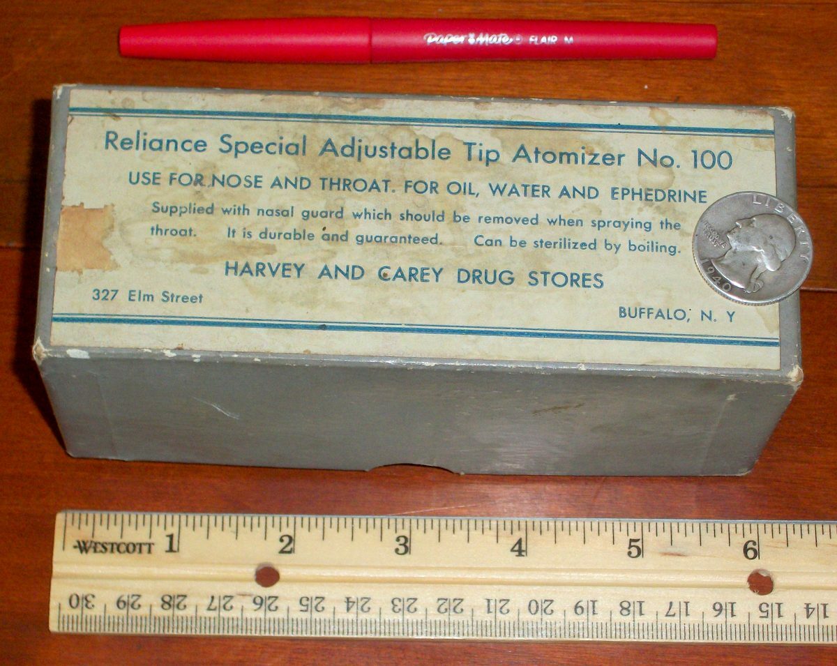 Reliance atomizer No 100 Harvey & Carey Drug Stores 327 Elm Street Buffalo, NY