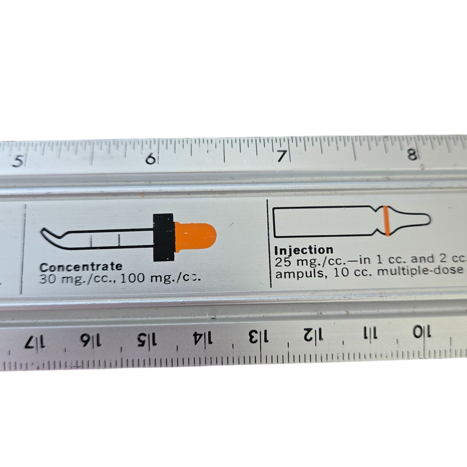 Vtg 60s SK&F Thorazine Metal 12″ Ruler Antipsychotic Medication Advertising SKF