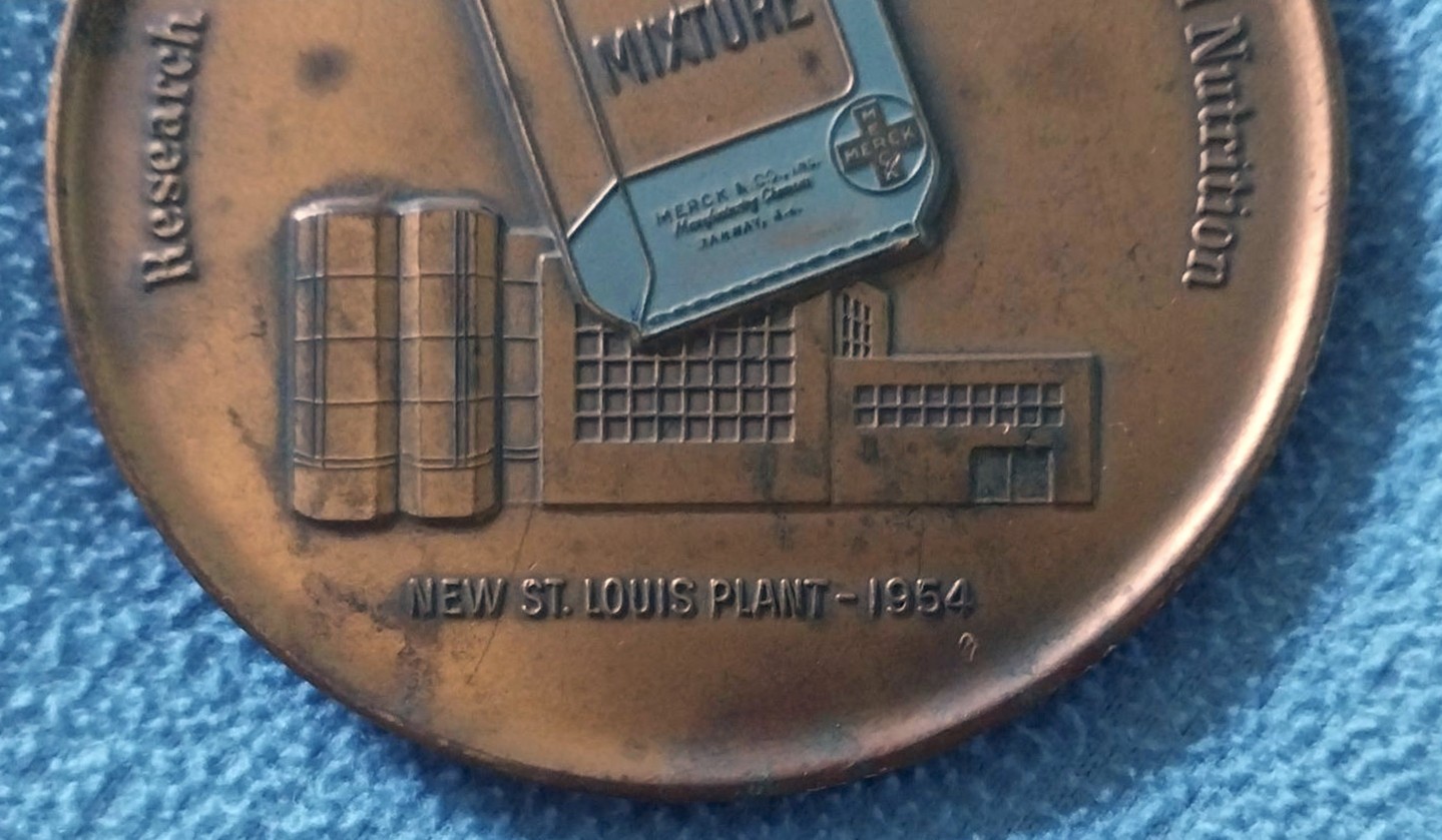 1954 MERCK Vitamin Mix Agriculture Animal Feed Pharmaceutical Promo bronze