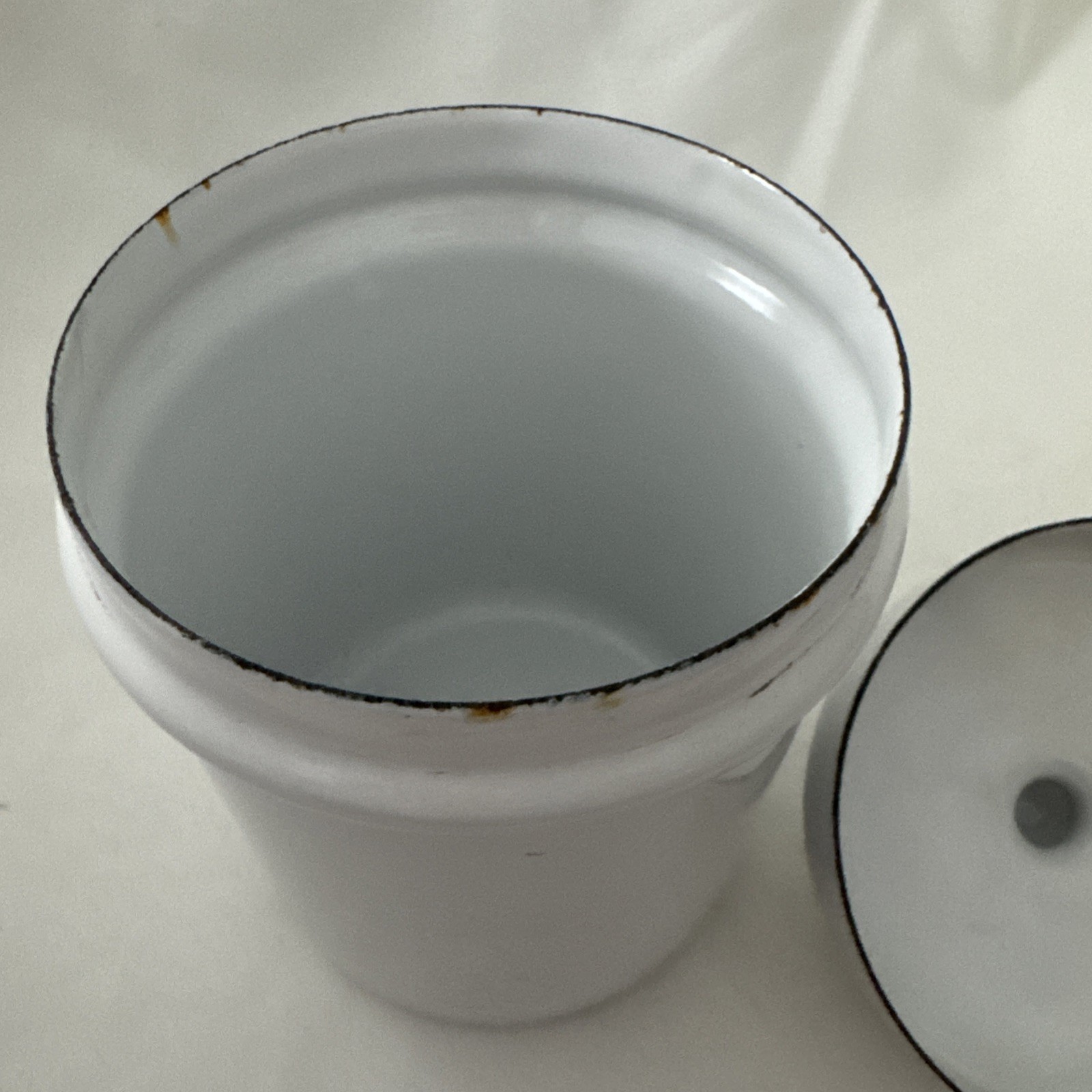 Vintage White 7” Enameled Apothecary Jar with Lid Laboratory Collectible Decor