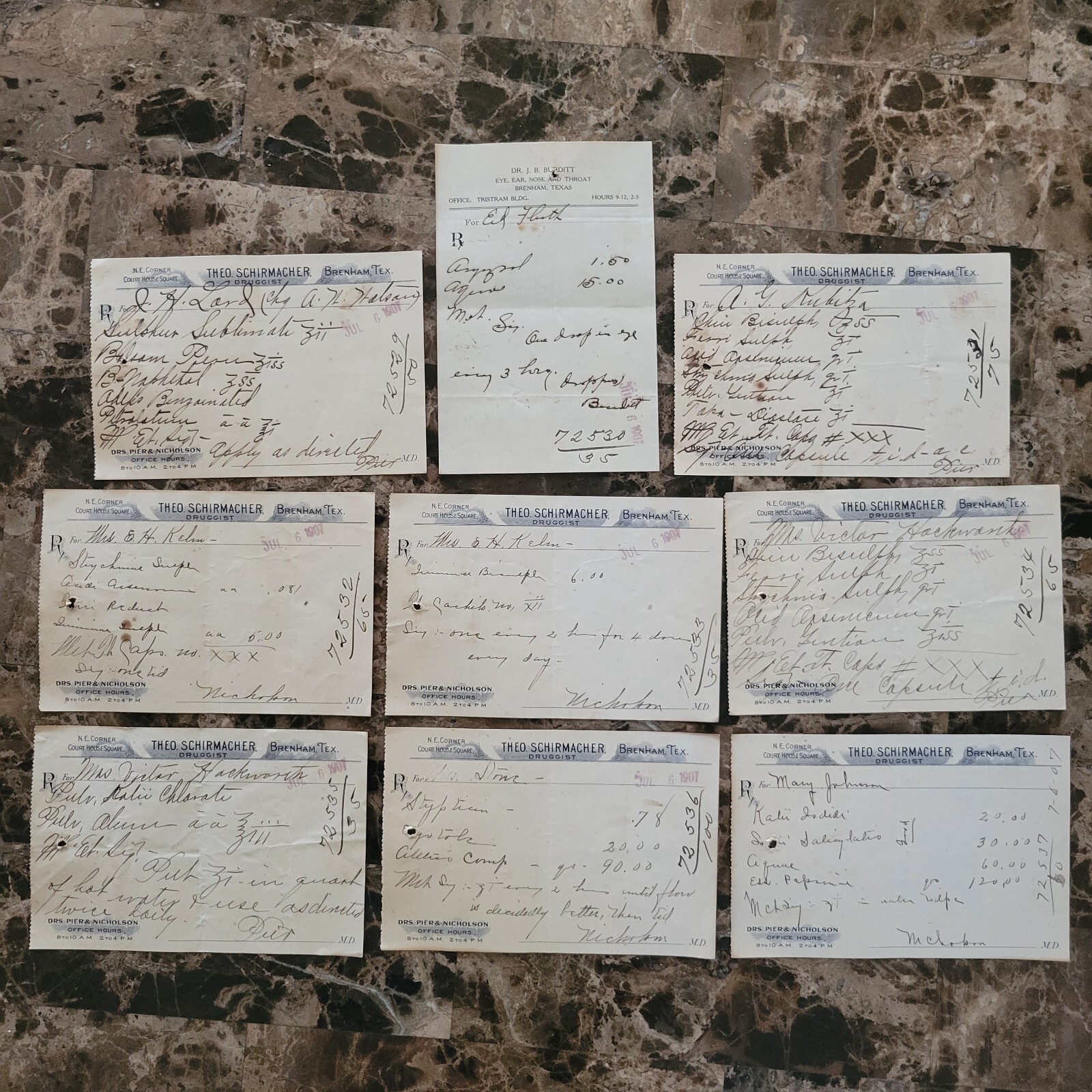 File box & 98 antique prescriptions (1907) – Opium, Ergot, Codeine & Anodyne