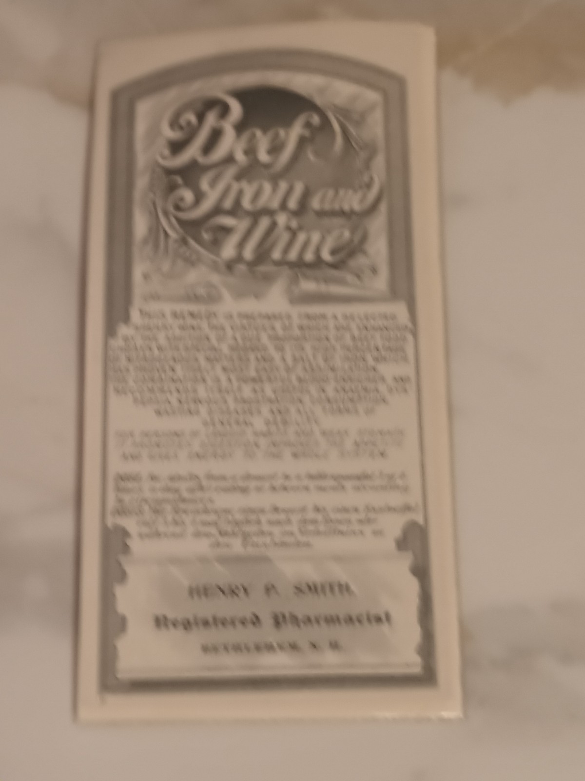 Henry Smith Registered Pharmacist medicine bottle label Wine & Iron Bethlehem PA