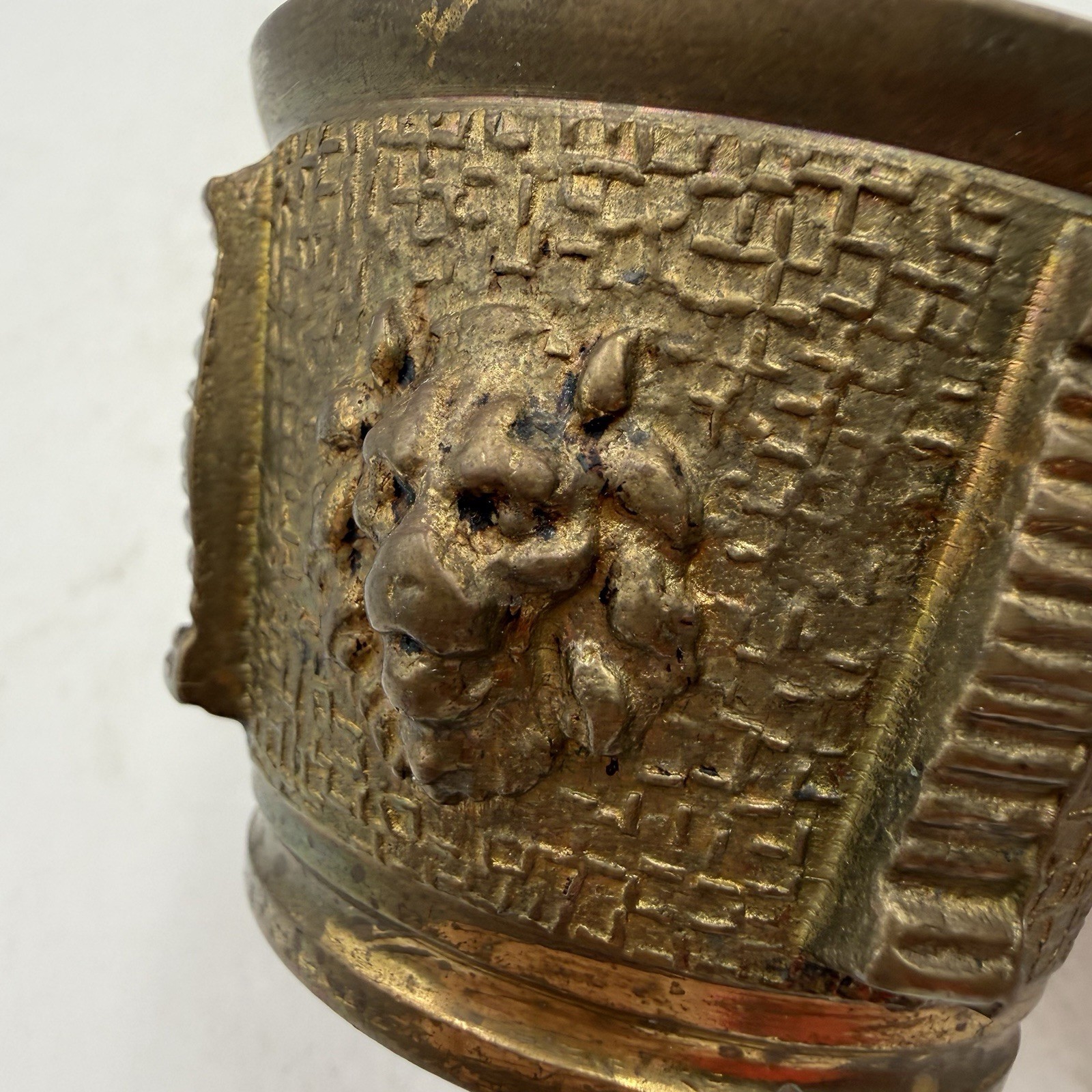 Vintage Brass Mortar and Pestle, Lion Head Design, 2” Tall