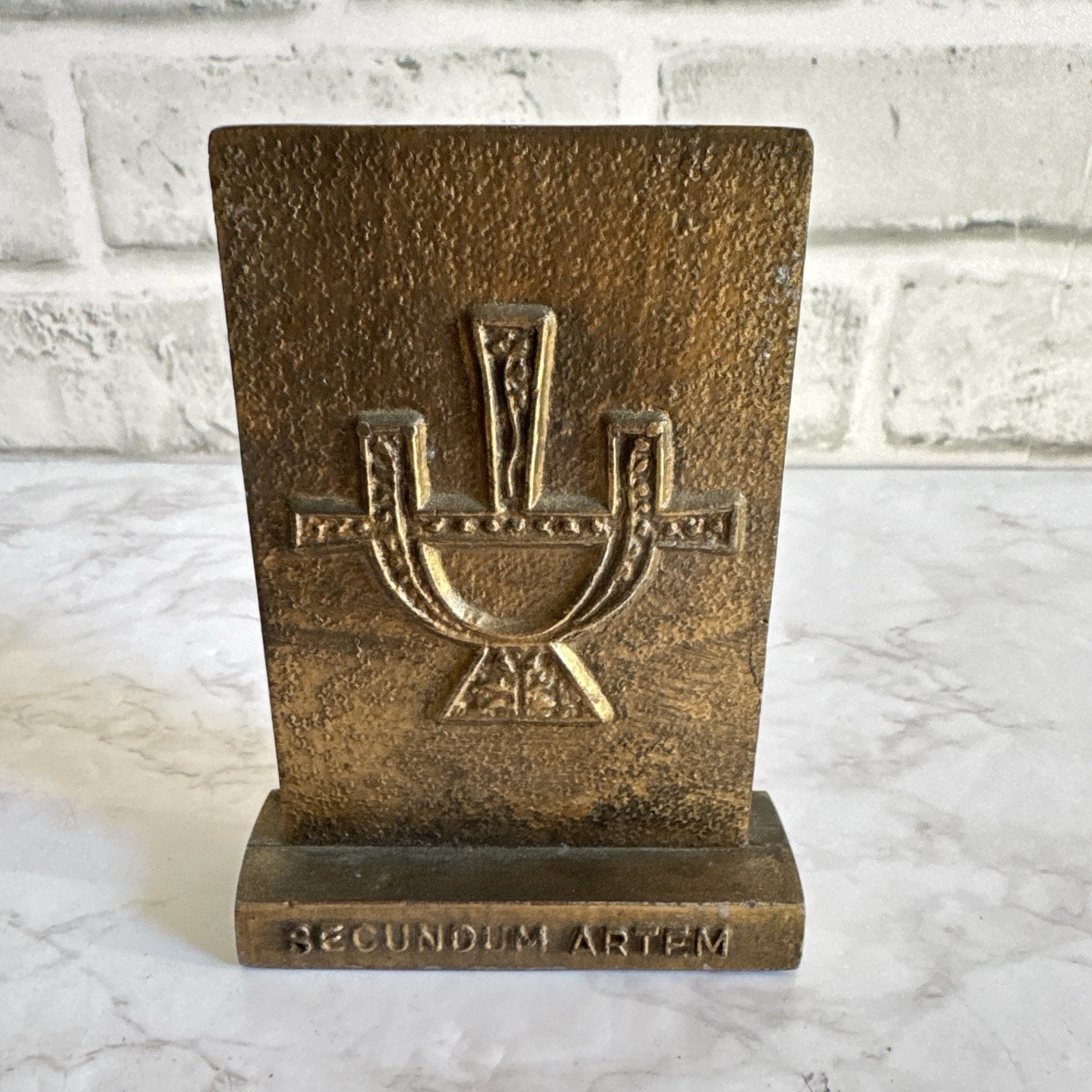 Vintage Tinactin Secundum Artem Brass Bookend Apothecary Pharmacy Paperweight