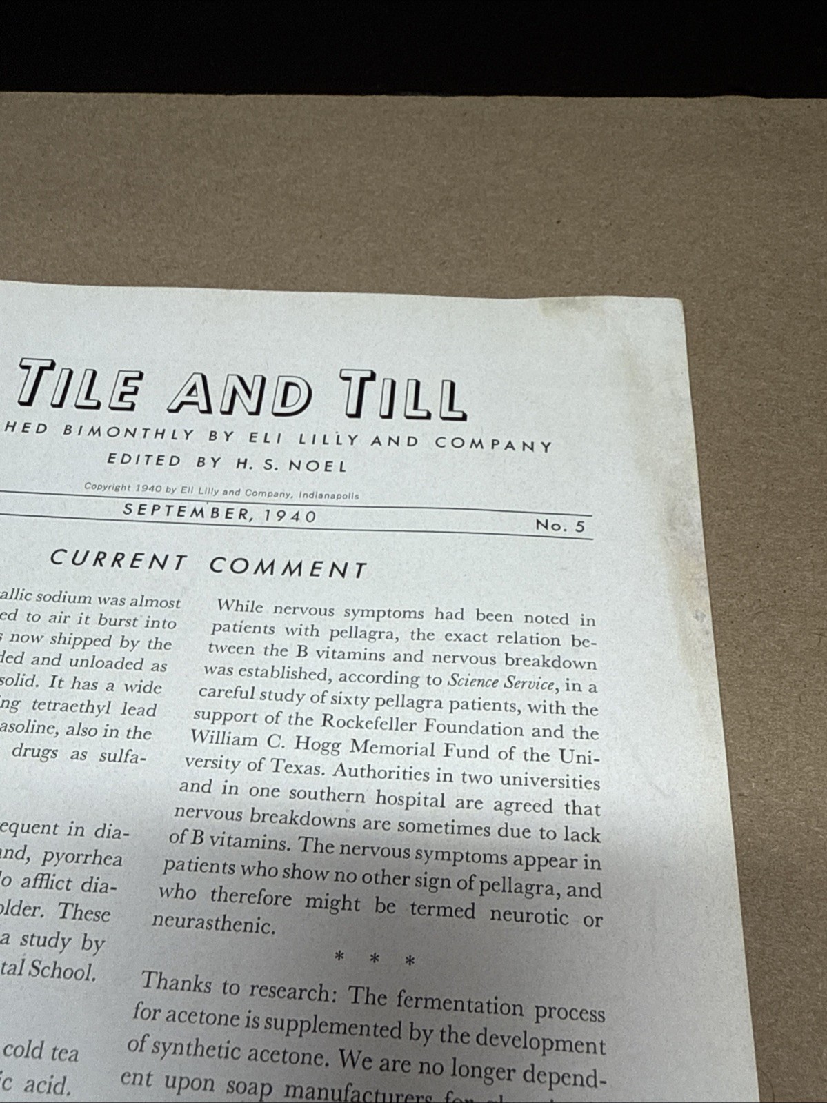 Tile And Till Magazine Eli Lilly And Company September 1940