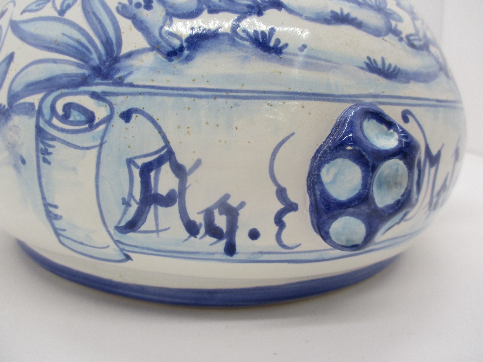 Amazing Pharmacy Apothecary Jar “Aq Mele” Blue and White Hand Painted Deer