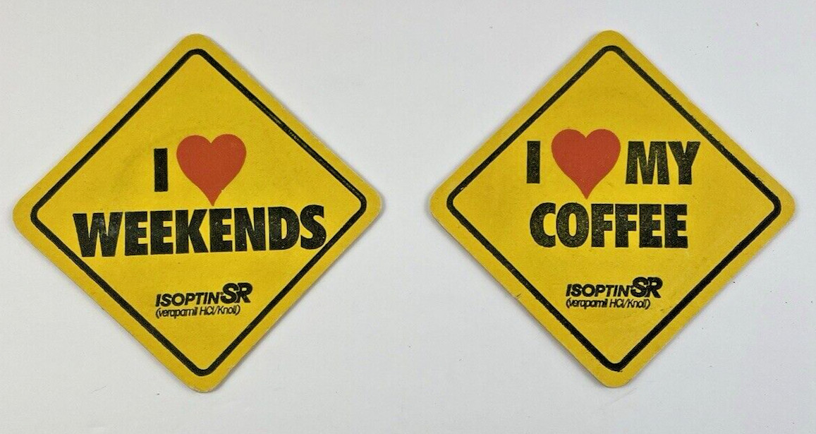 Vintage Coasters Coffee & Weekends Isoptin High BP Pharmaceutical Drug Rep