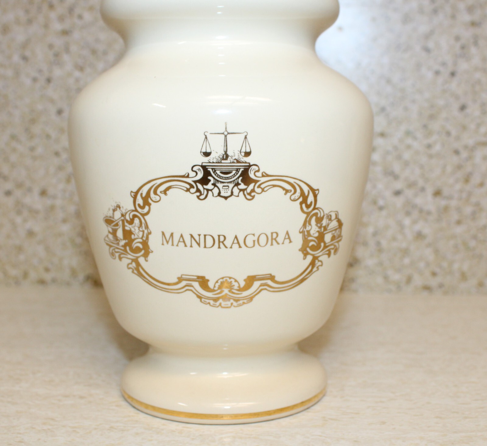 VTG Eli Lilly® Mandragora & Scale Ceramic Lidded Apothecary Pharmacy Jar 8.5″