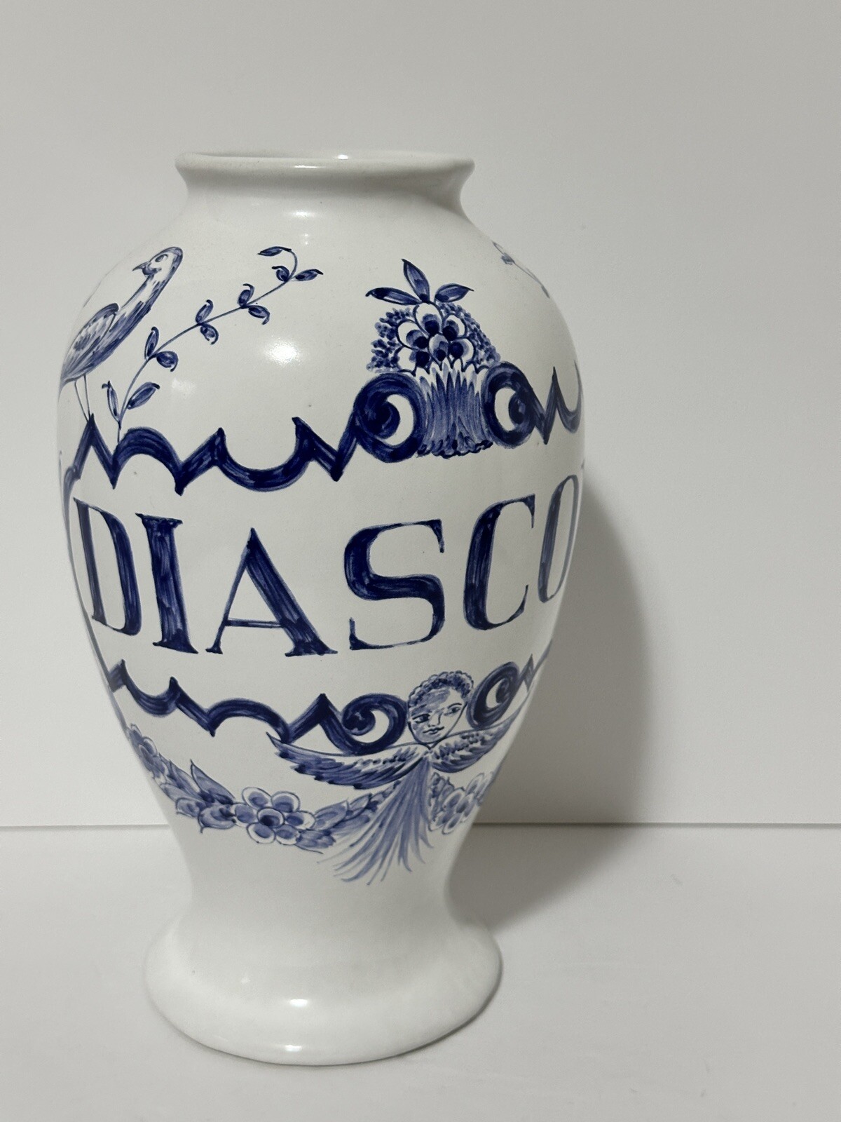 1989 Lilly Made in Portugal Blue & White Apothecary 10″ Vase Diascord
