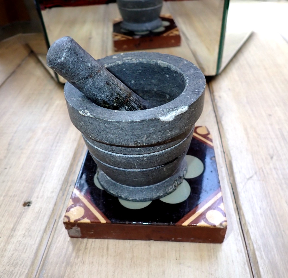 Schist Stone Herb Mortar Pestle Antique Carved Small Mortar