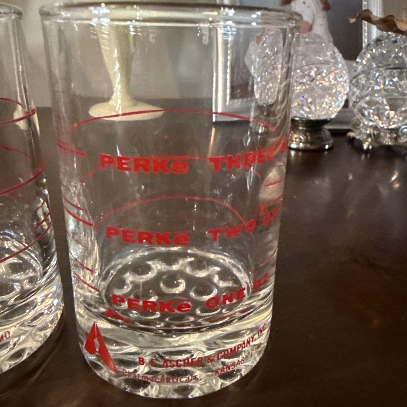 Vintage B F Ascher Perke 3 oz Measuring Glasses Set Of 2 Pharmaceutical Look