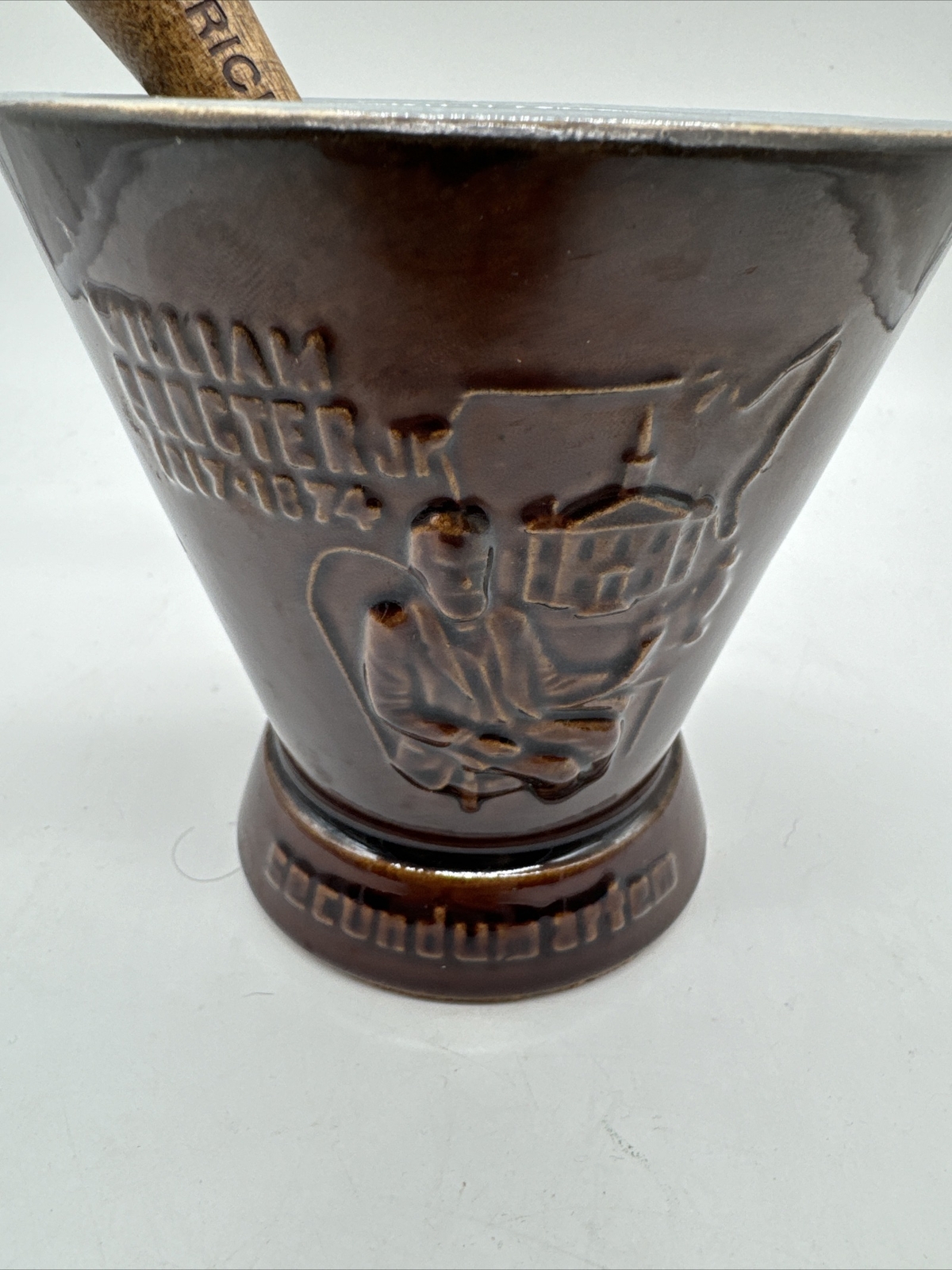 Vintage SCHERING Brown Ceramic Mortar Apothecary Pharmacy RX With Pestle