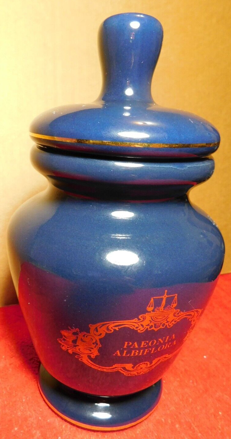 C/J~Apothecary Jar Eli Lilly “Paeonia Albiflora” Pharmaceutical 4-58 Blue Empty