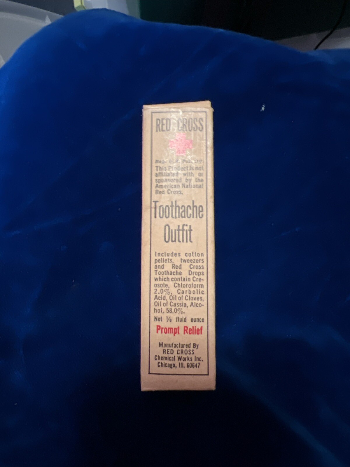 Vintage Red Cross Toothache Outfit Tweezers, Ointment, Cotton All Original