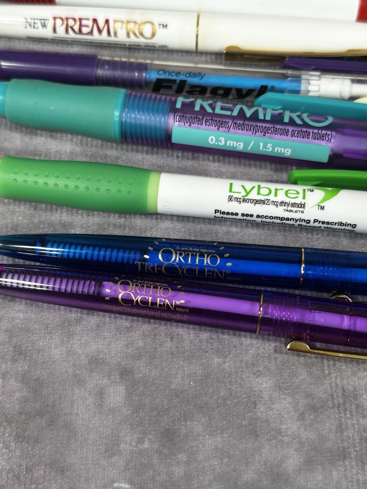 Pharmaceutical rep medication drug ink pens women’s health Premarin Flagyl Ortho