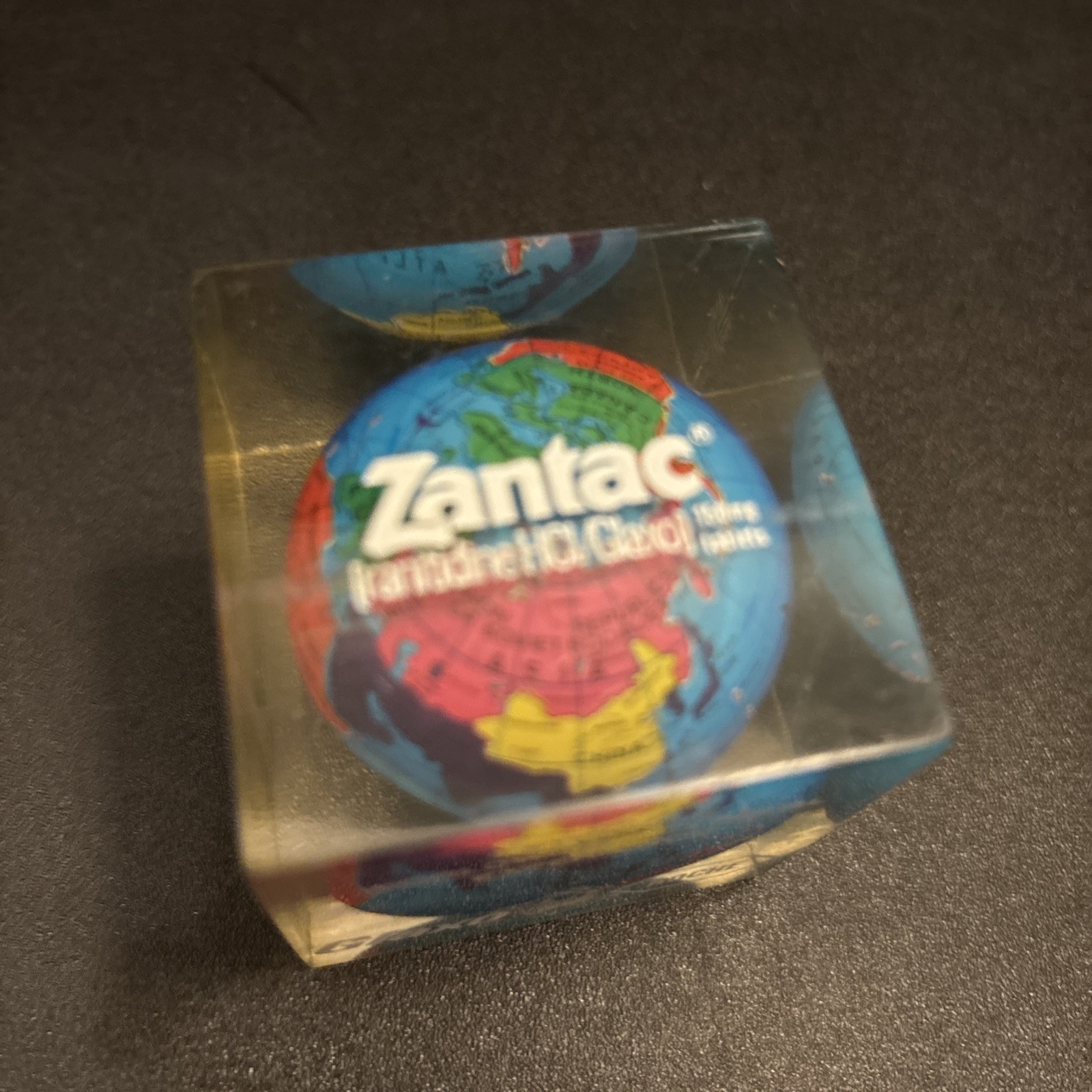 Vintage Zantac Glaxo Roche Pharmaceutical Acrylic Globe Paperweight
