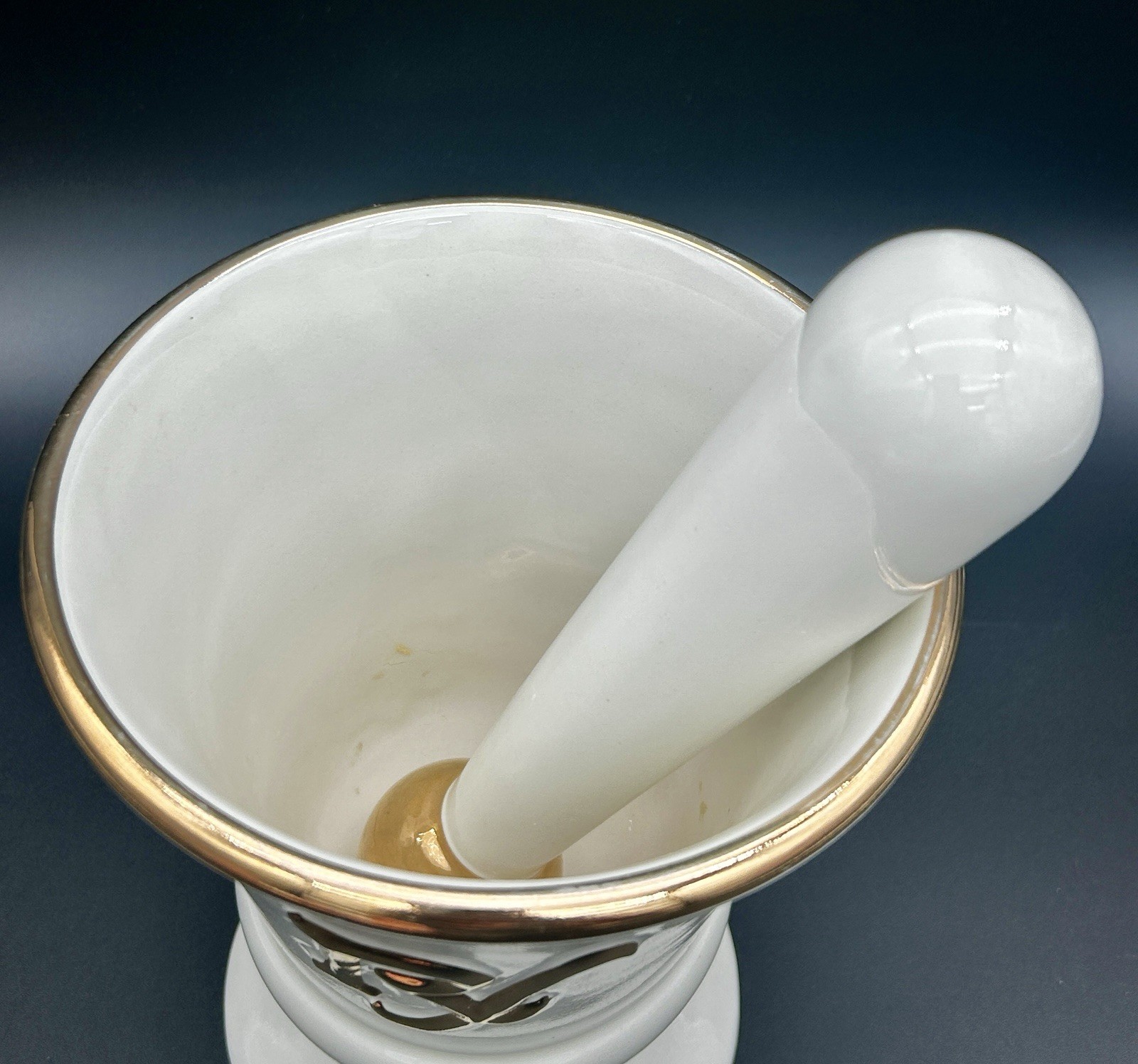 Vintage Owens Illinois RX Porcelain Mortar & Pestle Pharmacy Advertising Piece
