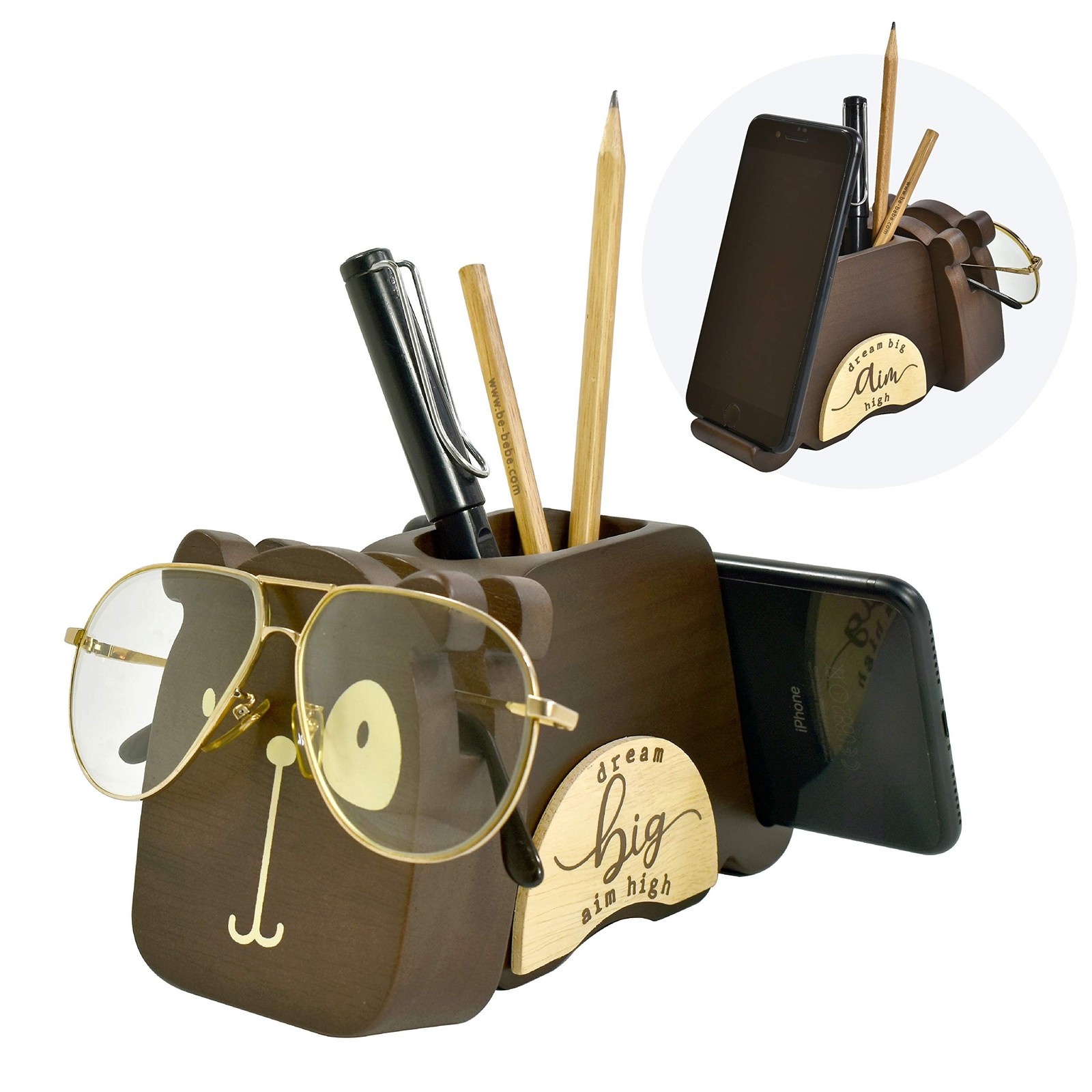 I’m Wood Multipurpose Eyeglass Phone Pen & Pencil Holder Stand Stationery Des…