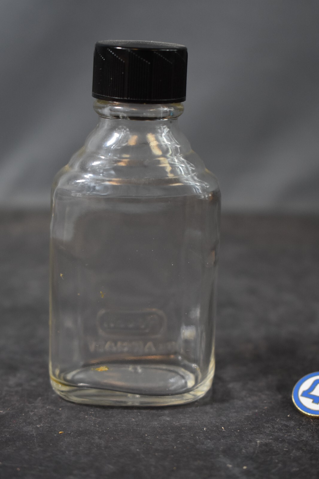 Vtg Rexall Drug Store Eucalyptus Oil Bottle, Pharmacy Measure Marks, 2 oz. 4″ T