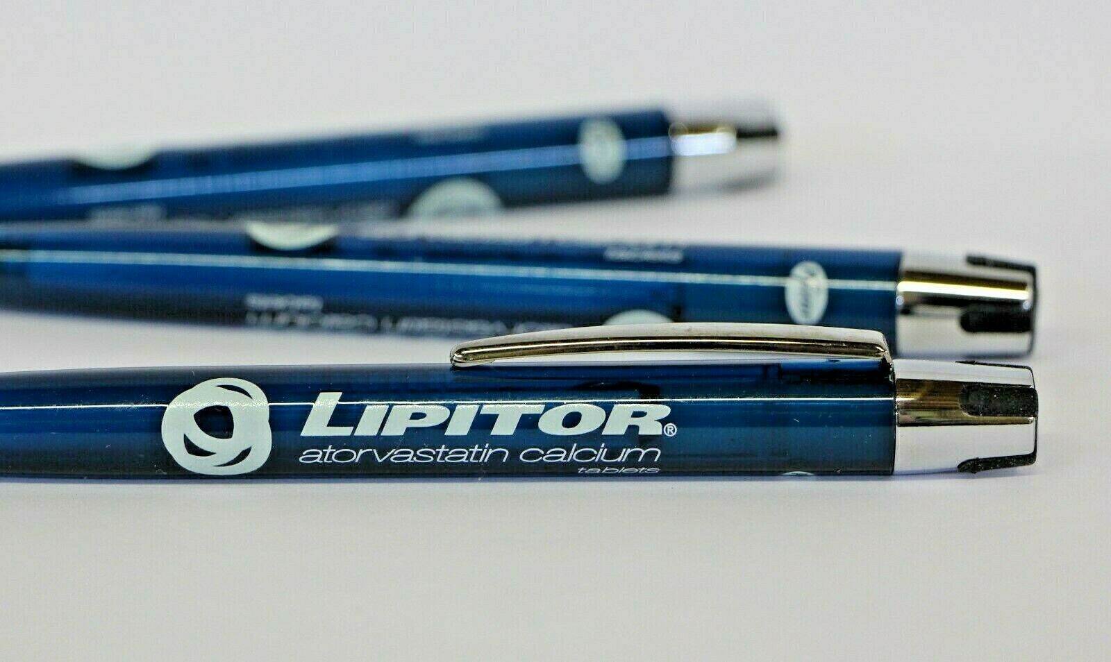 Drug Rep Pens 3 ( Lipitor ) Translucent Blues Metal and Plastic New