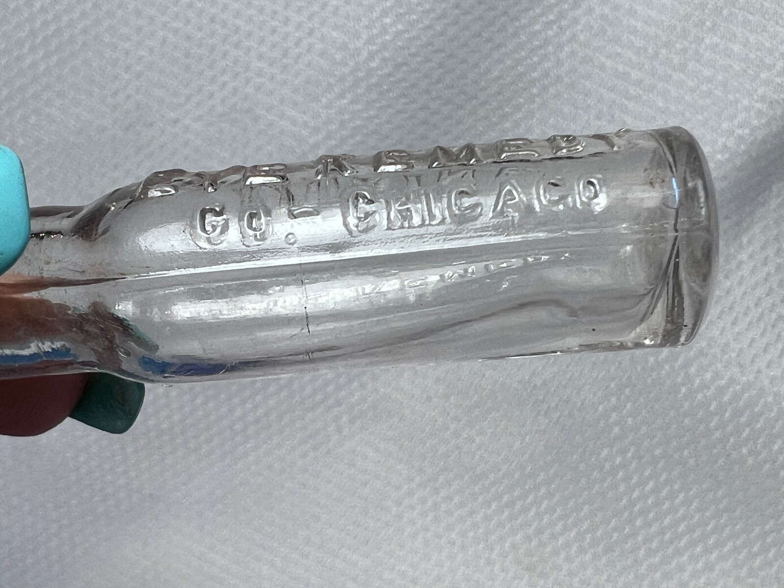 Vtg Blue Brown & Clear Drug Store Pharmaceutical Mini Decorator Lot Of 4 Bottles