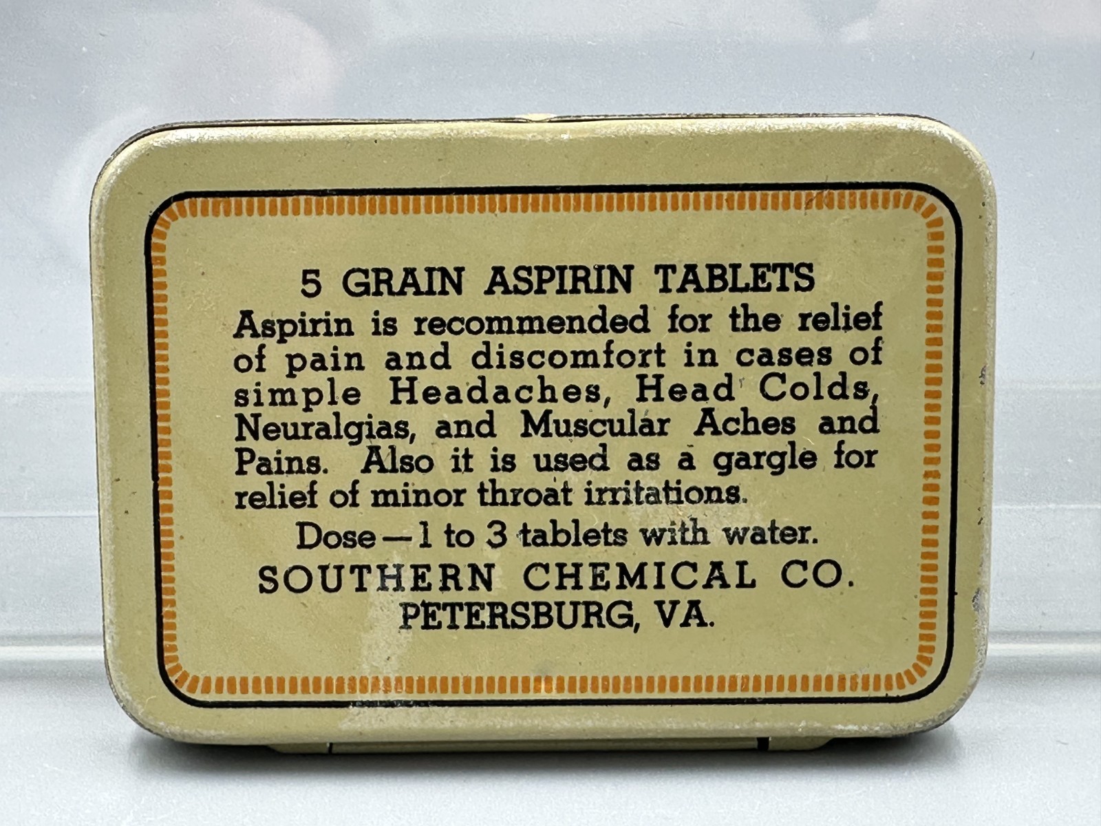 Vintage SPARTAN ASPIRIN Medical Drug TIN Advertising Petersburg VA
