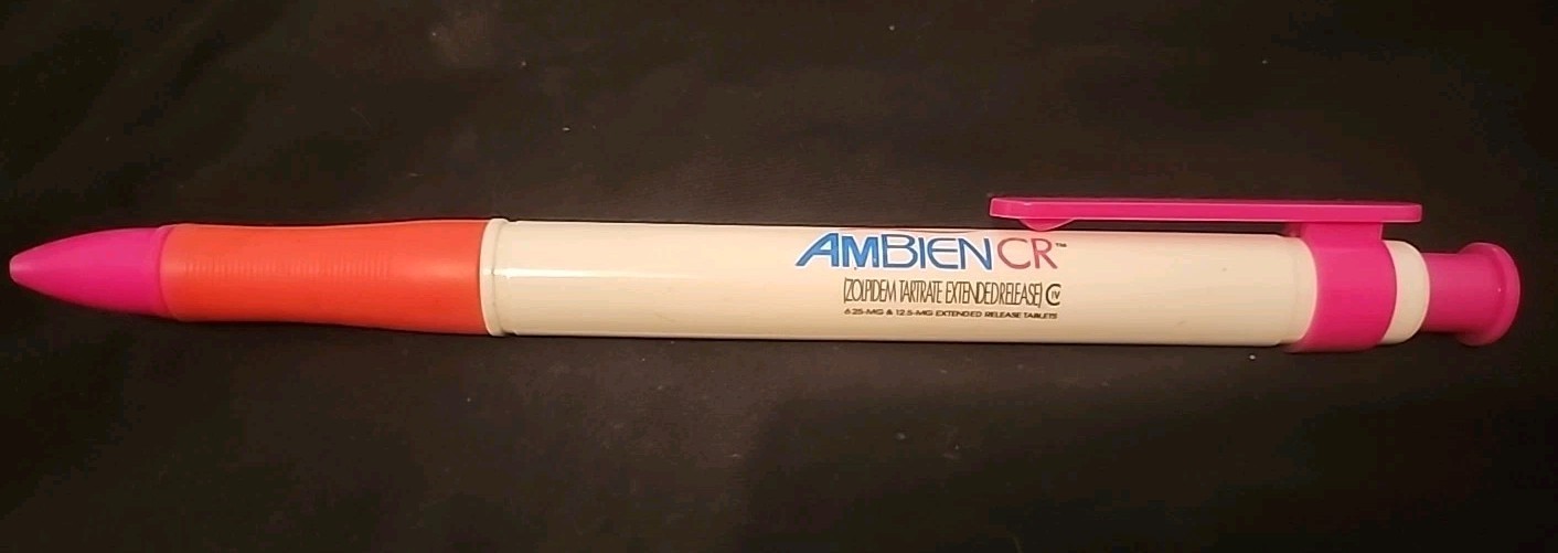 GIANT AMBIEN CR PEN HUGE ZOLPIDEM SLEEPING PILL ADVERTISEMENT WHITE PINK