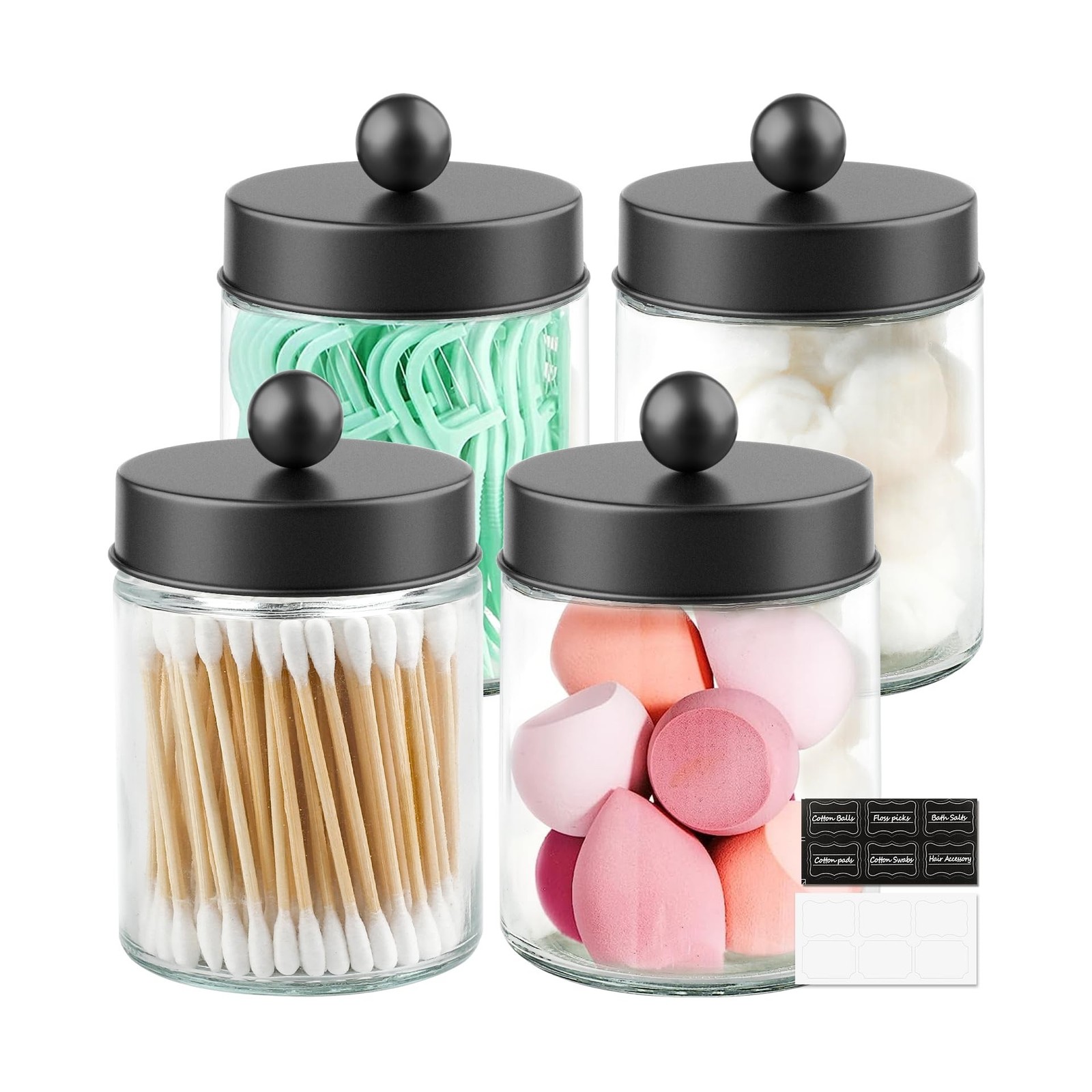 4 Pack Glass Apothecary Jars with Lids for Bathroom, Cute Qtip … FAST USA SHIP