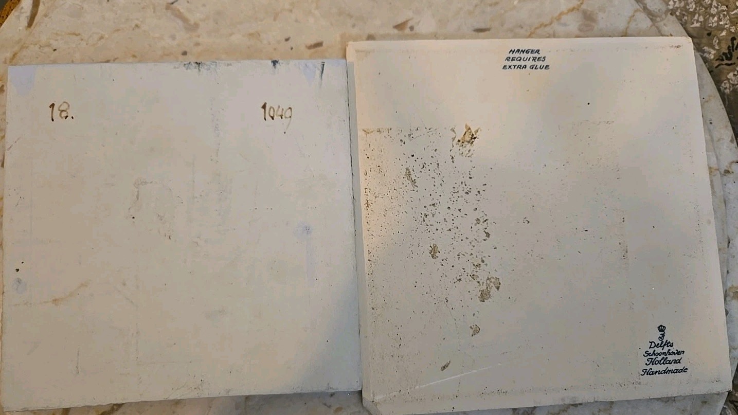 2 BLUE DELFT SCHOONHAVEN HOLLAND HANDMADE PILL TILES 1990s Handmade Read