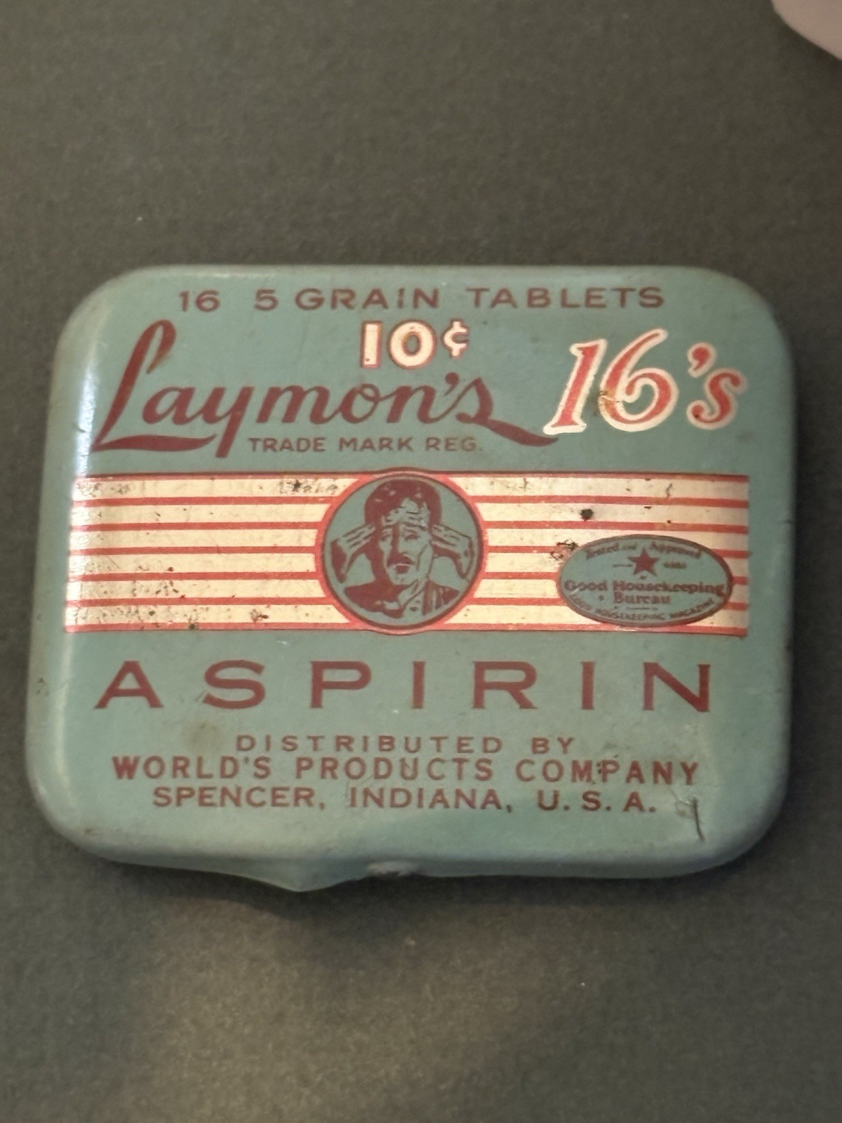 Aspirin Tin Laymon’s 16’s Pure Aspirin Tablet Tin Empty 10 cents Vtg