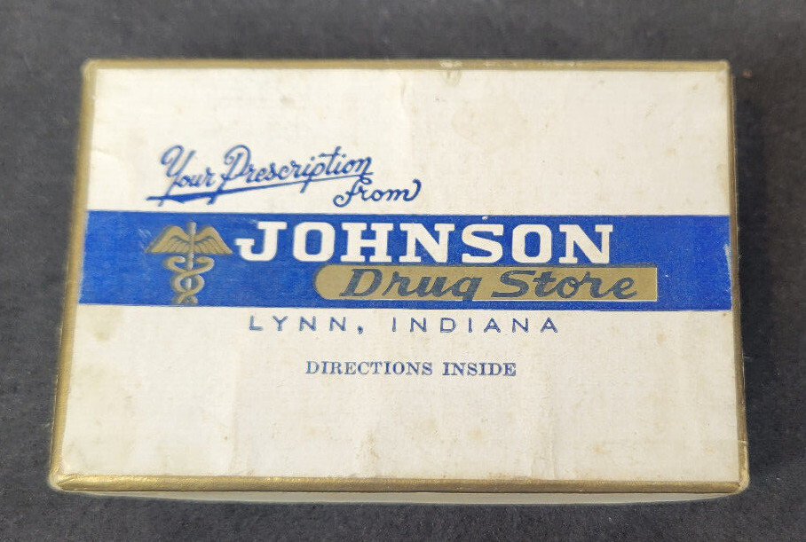 Vintage 1940s-50s Prescription Pill Box Johnson Drug Store Lynn Indiana