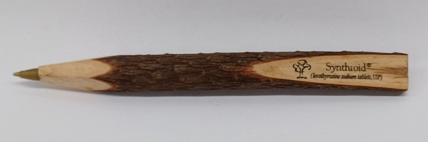 Synthroid Pharmaceutical Drug Rep Advertising Collectible Wood Bark Pen