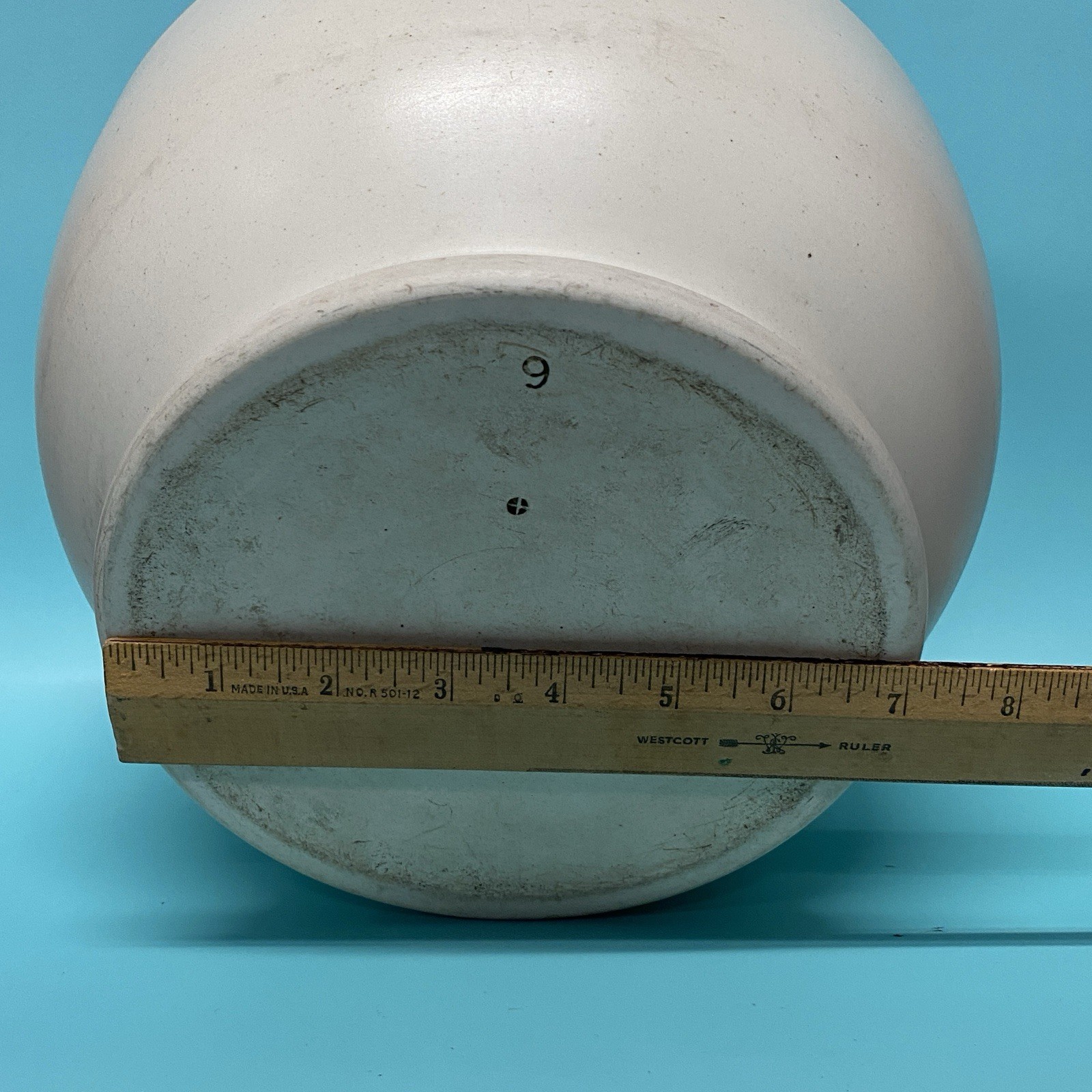 Vintage MORTAR & PESTLE Ceramic & Wood Pharmacy Apothecary HUGE 10” WH3