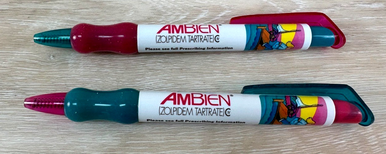 AMBIEN Pharmaceutical Promotional Doctors Ballpoint Pen Refillable Set of 2