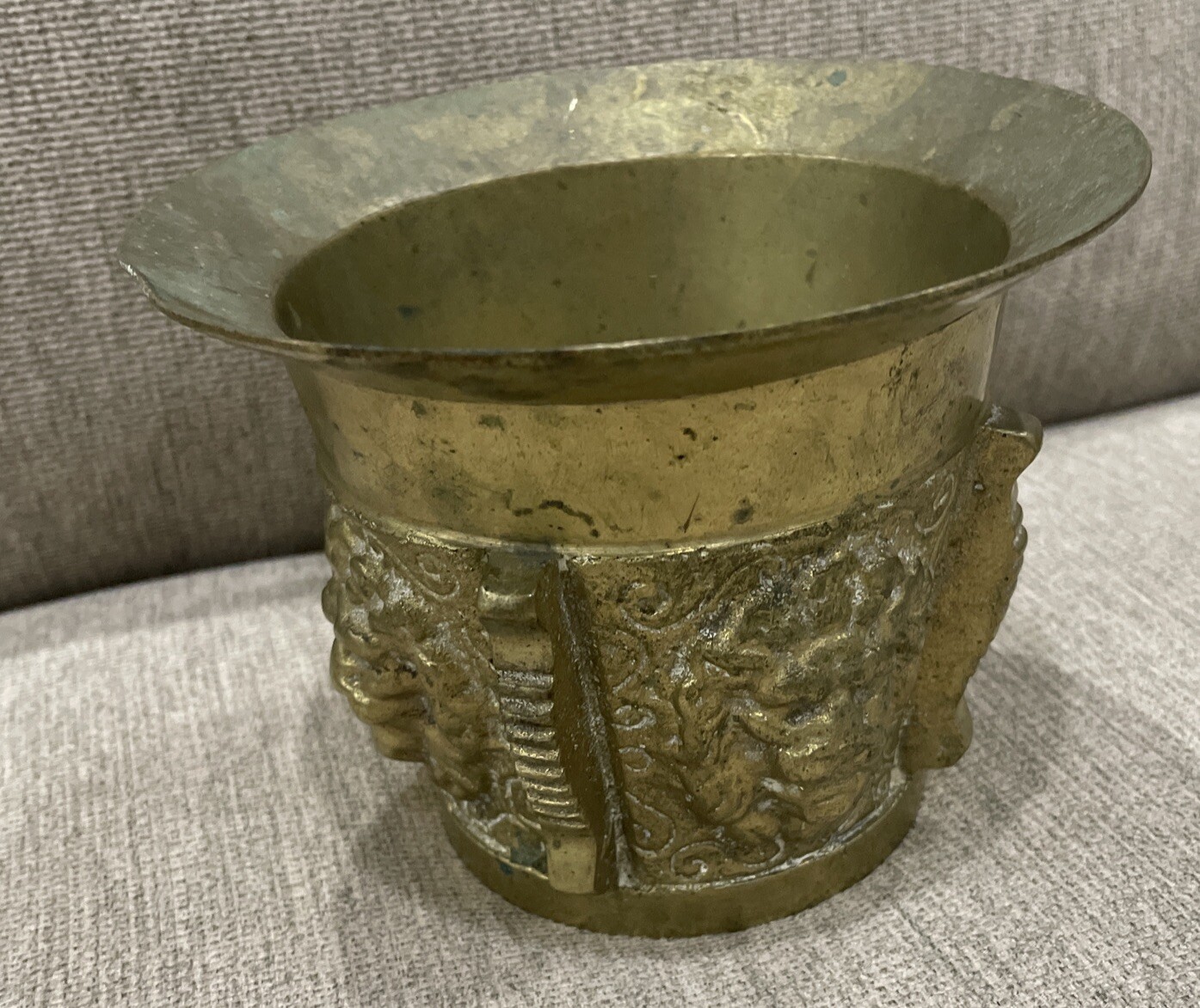 Vintage Brass Mortar Heavy Pharmaceutical Apothecary Ornate Lions Head