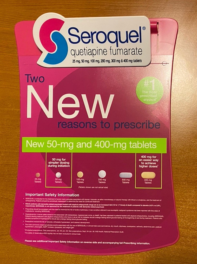 Seroquel New Tablet Size Clipboard Drug Rep Promo 2006 AstraZeneca
