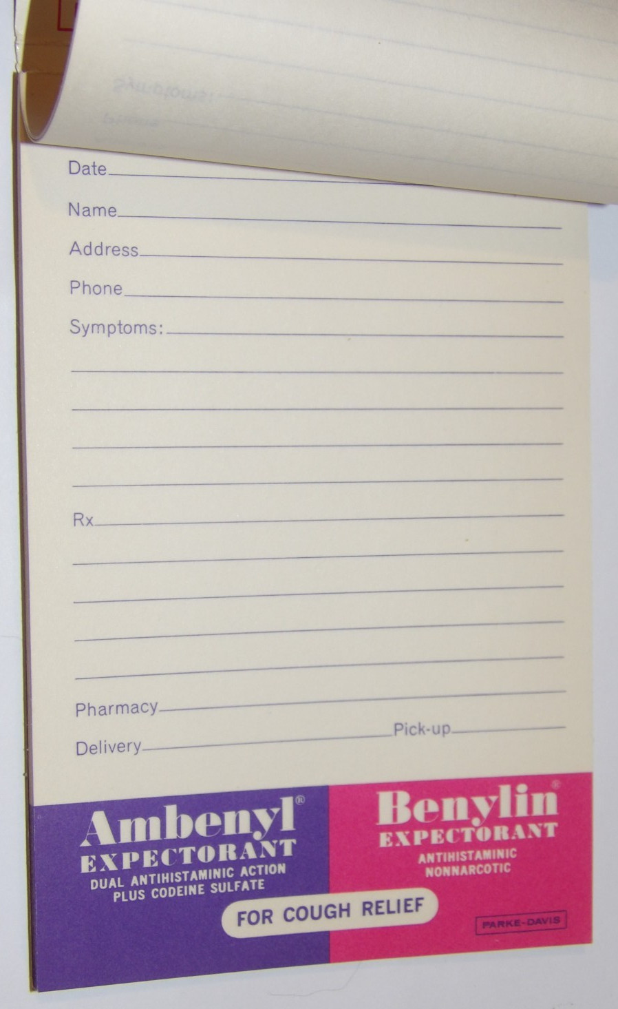 Vintage 1966 Ambenyl Cough Relief With Codeine Advertising Telephone Notepad!