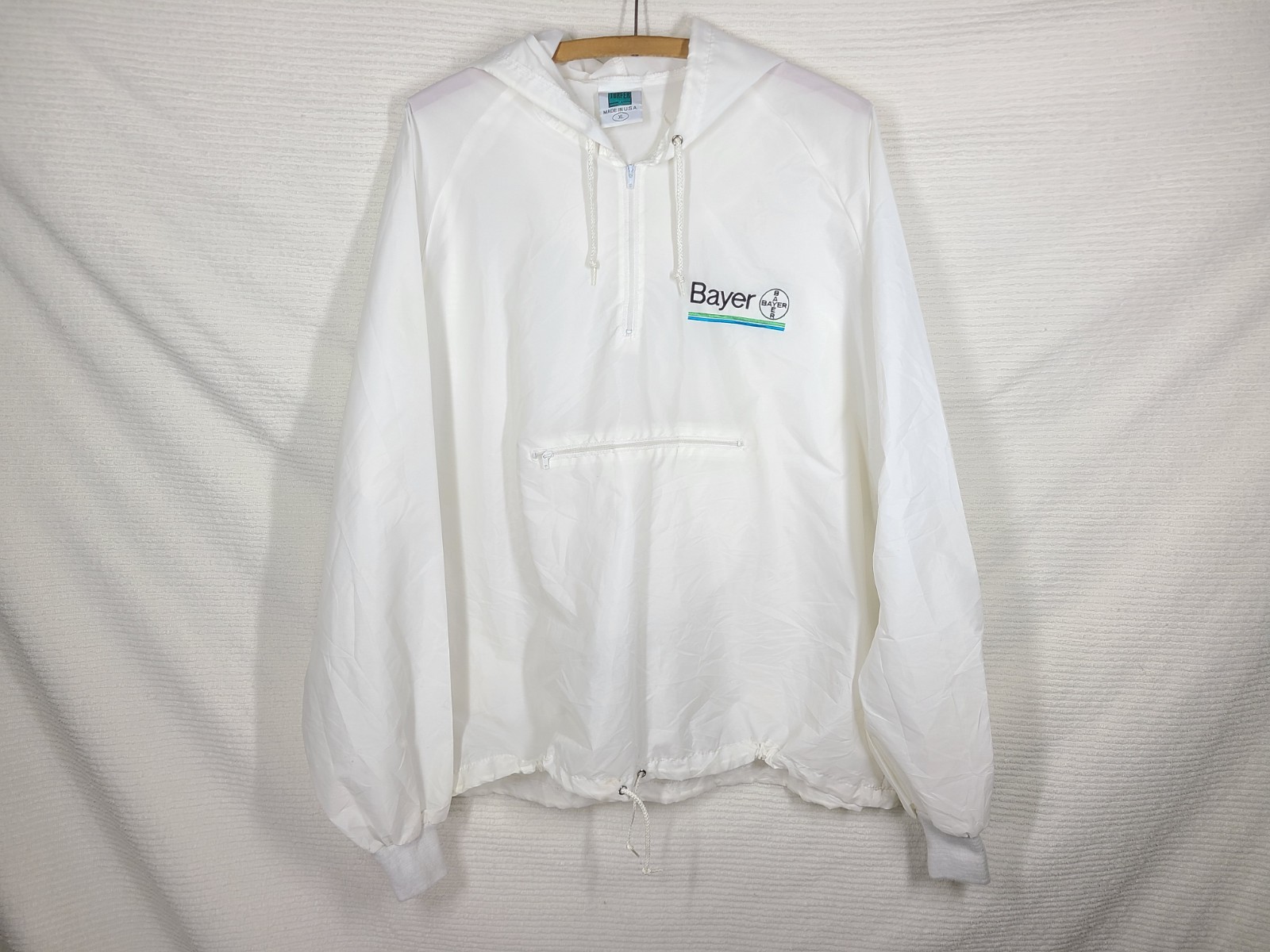 Vtg Bayer Drug Nylon Anorak XL Big Pharma Rep Merch USA Quarter Zip Hood Rare
