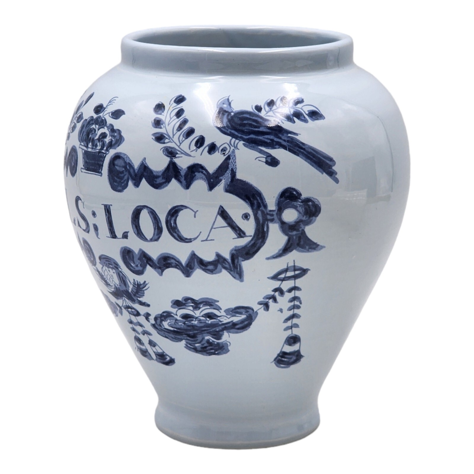 Vintage Italy Italian Apothecary Drug Tobacco Jar Vase Blue White Bals Loca