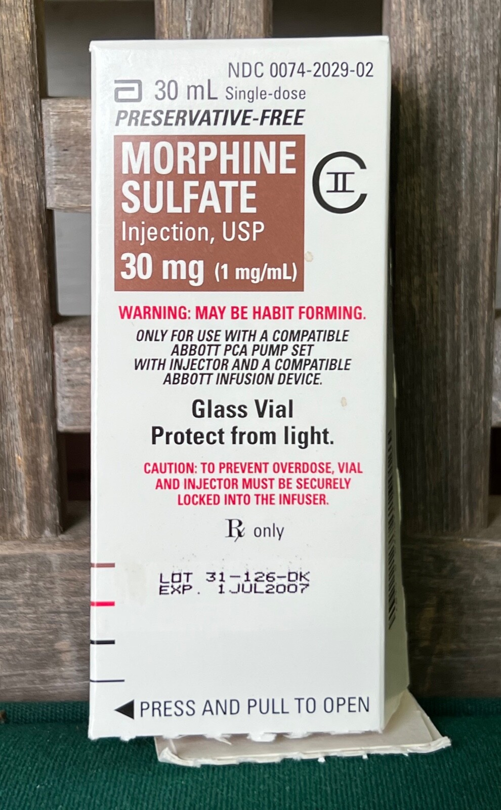 vtg empty Class II 30 mg BOX ONLY NO DRUG Abbott Laboratories mo feen sulfate