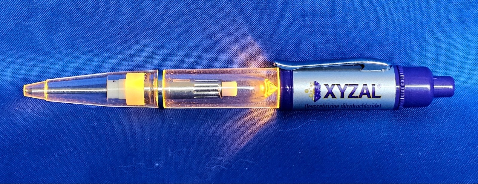 XYZAL 4 Drug Rep Ink PEN Light Up Purple Gold Collectible Pharmaceutical Medical