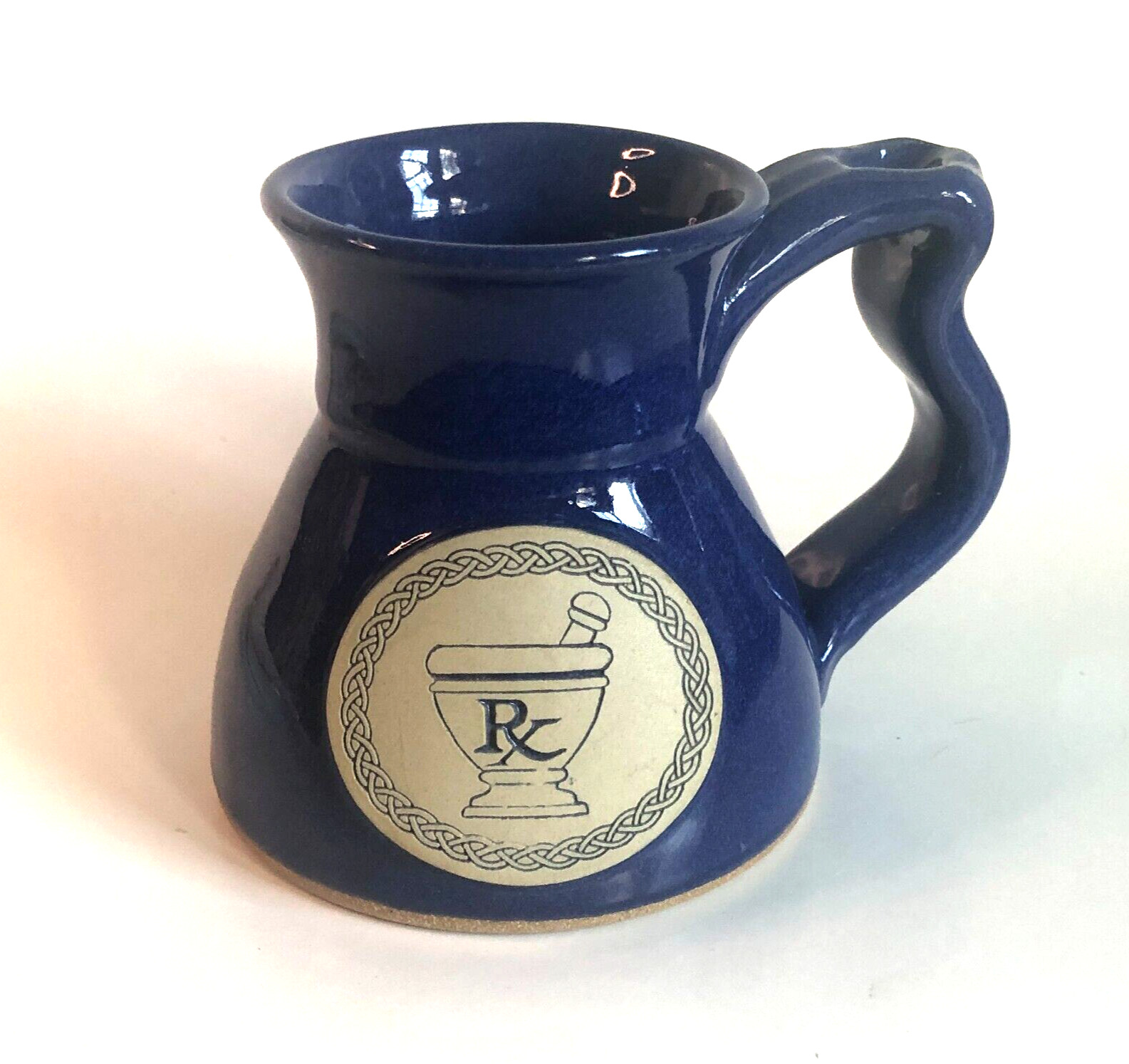 Clayton Stoneware RX Pharmacy Pharmacist Coffee Mug Pottery Cobalt Blue No Spill
