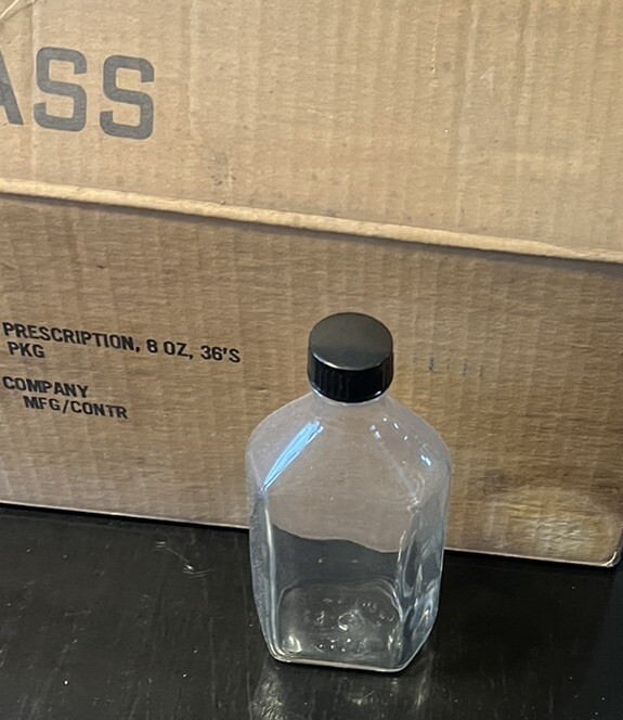 Vintage Label-Rite NOS glass pharmacy 8 oz. medicine prescription Bottle