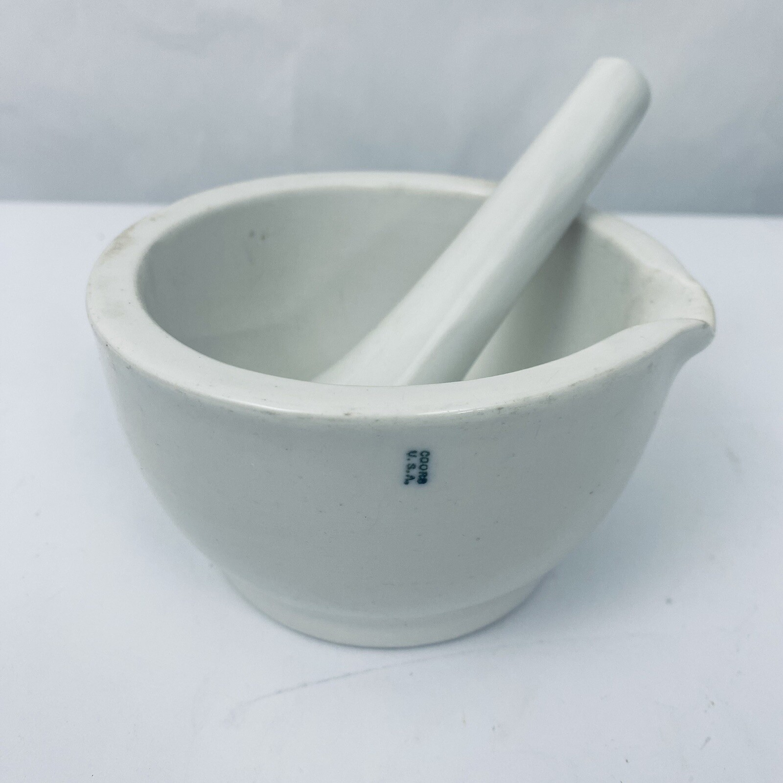 Vintage Apothecary Lot Pyrex Acid Coors Mortar Pestle Porcelain Science Lab