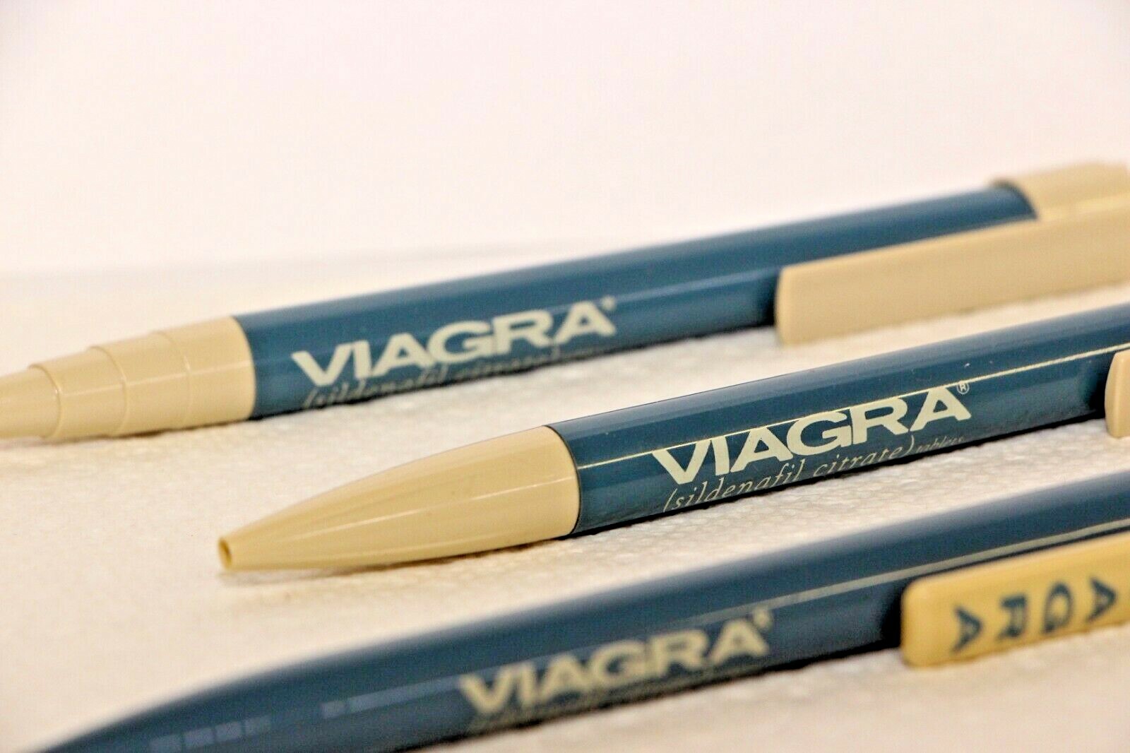 Pharmaceutical 5 Plastic Drug Rep Collectible Pens Viagra Blue and Cream